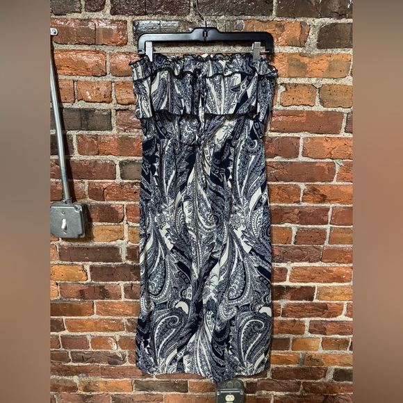 Hot & Delicious Dresses & Skirts - Hot & Delicious Strapless Paisley Dress - Navy and Cream One Size